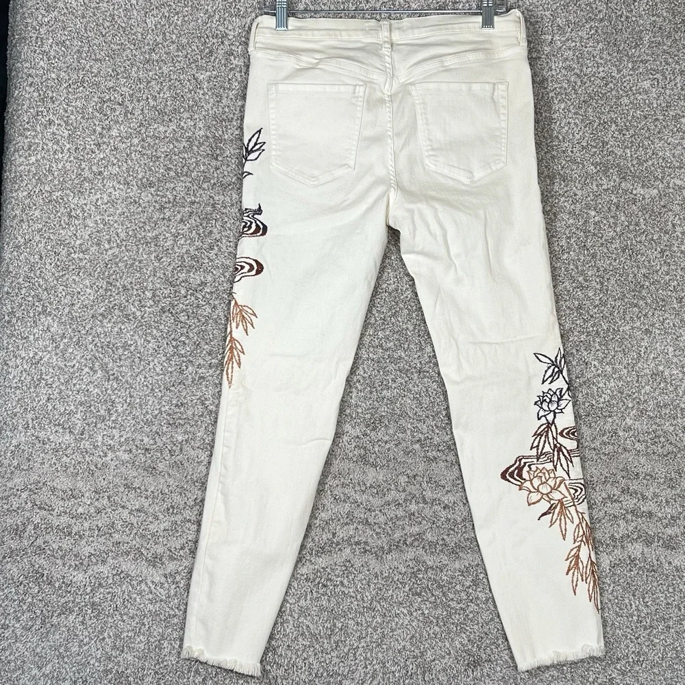 Free People High Rise Jeans Size 29 Embroidered Flower Print Button Skinny - Picture 2 of 7